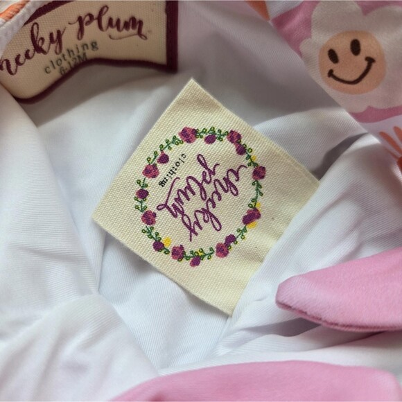 Cheeky Plum Retro Checkered Swimsuit Baby 6-12 Months Ruffled Orange And Pink - Picture 5 of 8